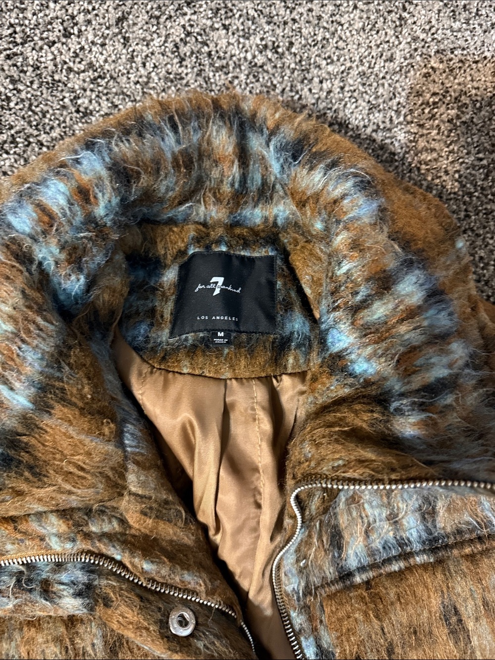 7 For All Mankind Plaid Bomber Jacket in Brown and Blue - Picture 2 of 3